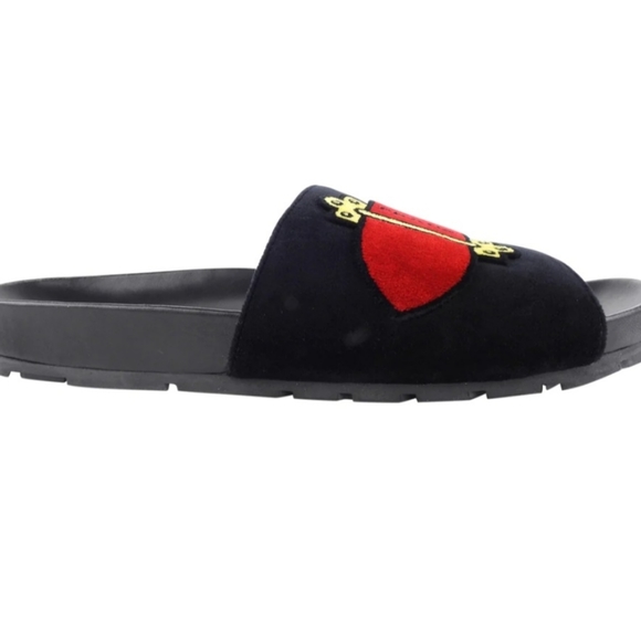 Prada Black and Red Printed Velvet Flip Flop Slip on Sandals - 40.5 - Picture 2 of 5